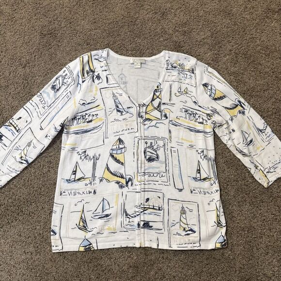 Christopher & Banks Jackets & Blazers - Christopher & Banks Nantucket Lighthouse Print Zip Sweater Cardigan Jacket M Lux